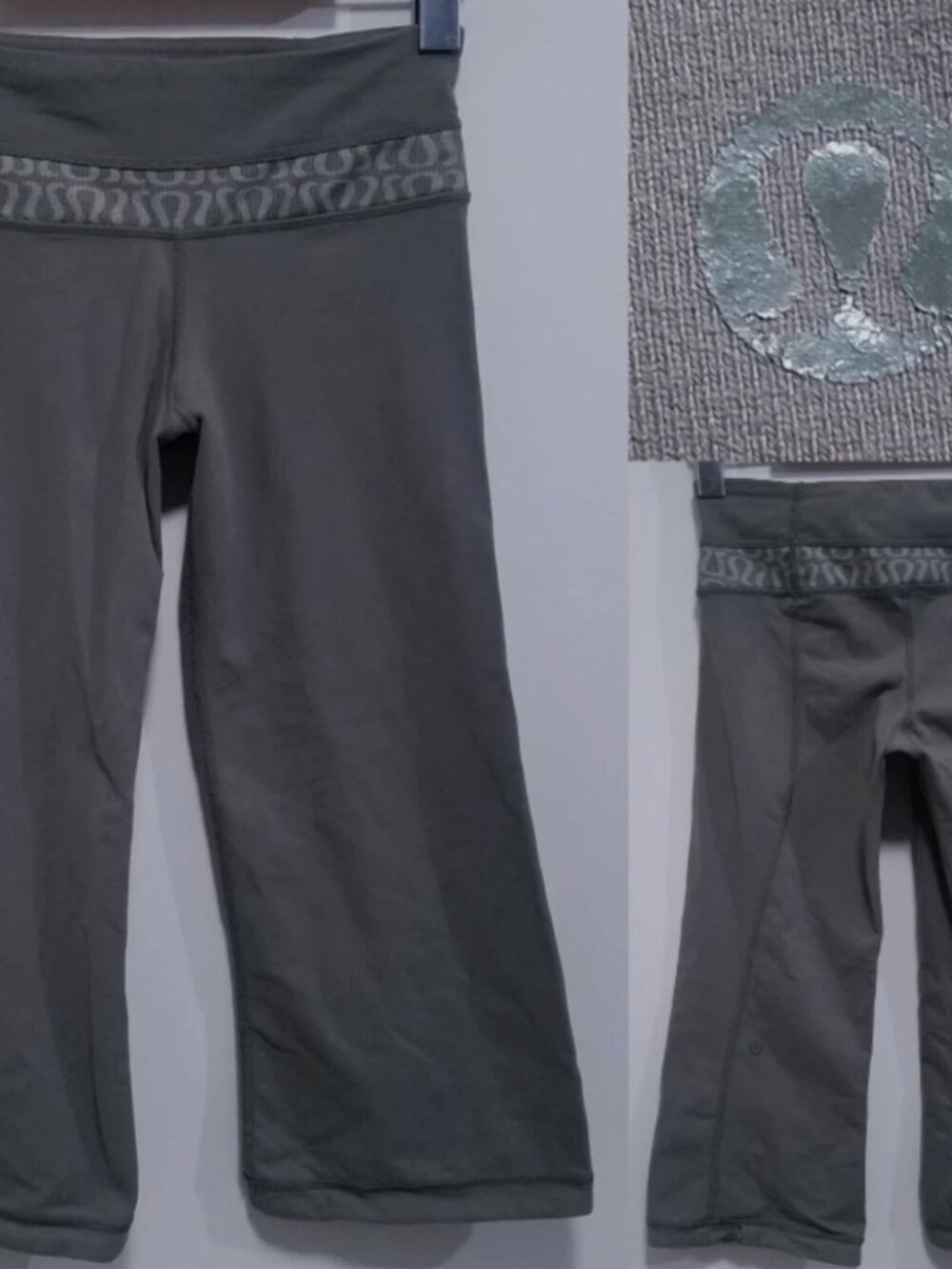 Lululemon Groove Crop Leggings 2 XXS OM Logo Womans Green Gray Brown Pants